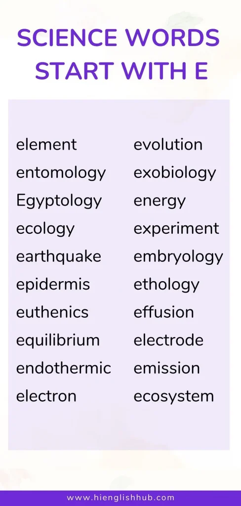 Science words start with E
