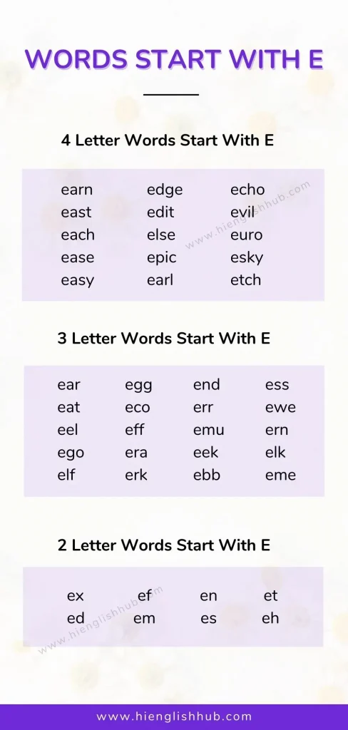 4 letter words start with E