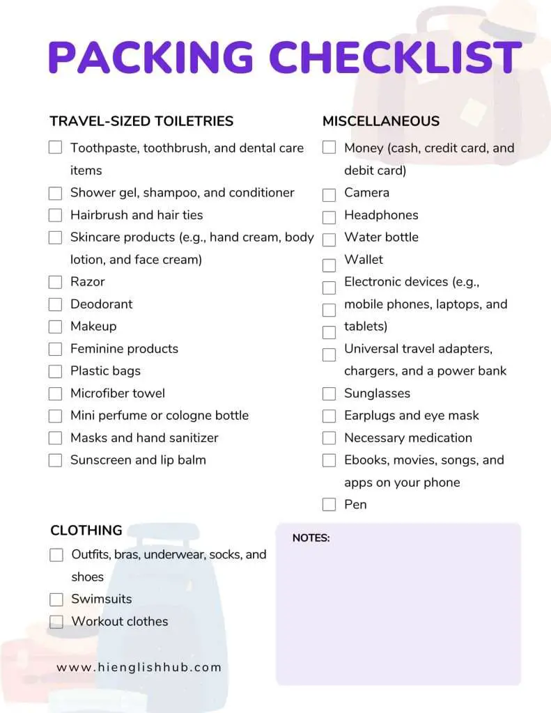 Packing checklist