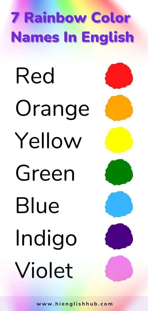 Rainbow colors name in English