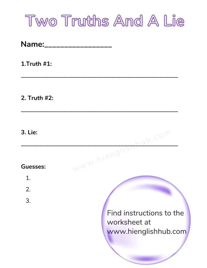 Two Truths and a Lie worksheet