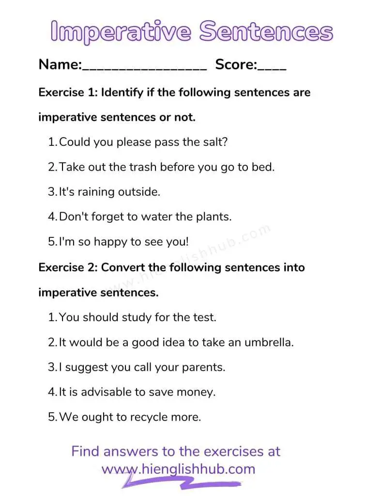 Imperative Sentences Definitions, Examples, And A Free Worksheet Hi