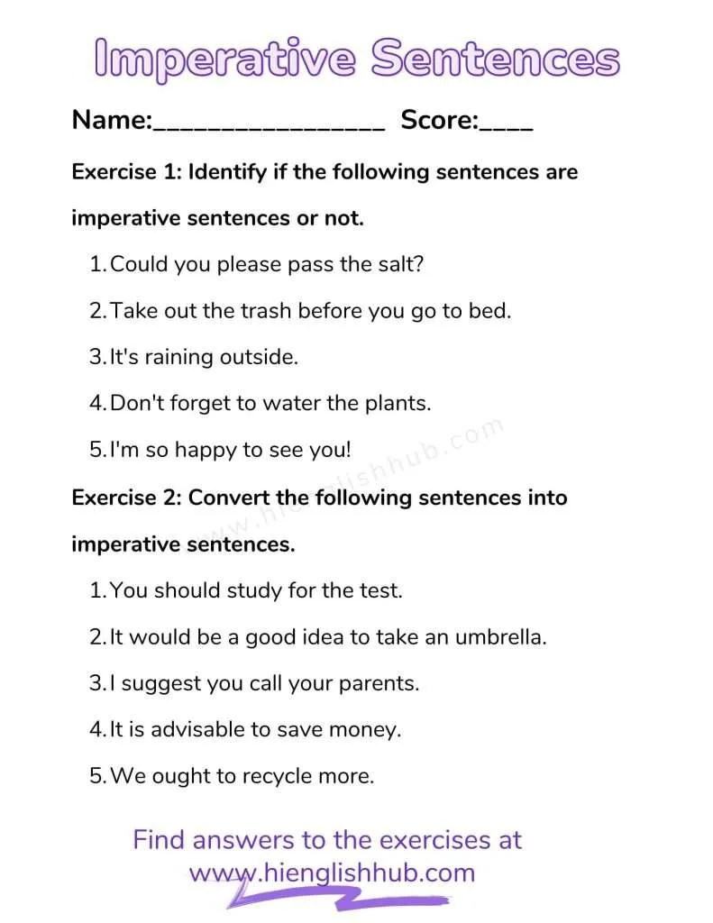 Imperative sentence exercises