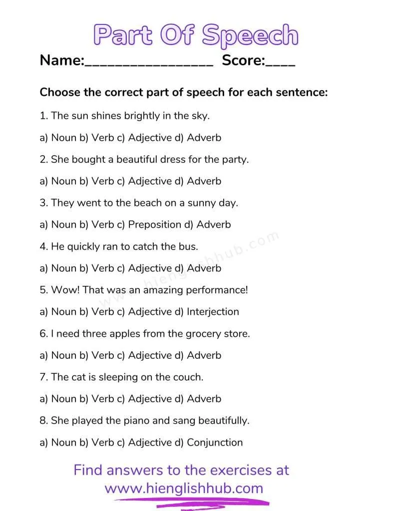 Part of speech exercises