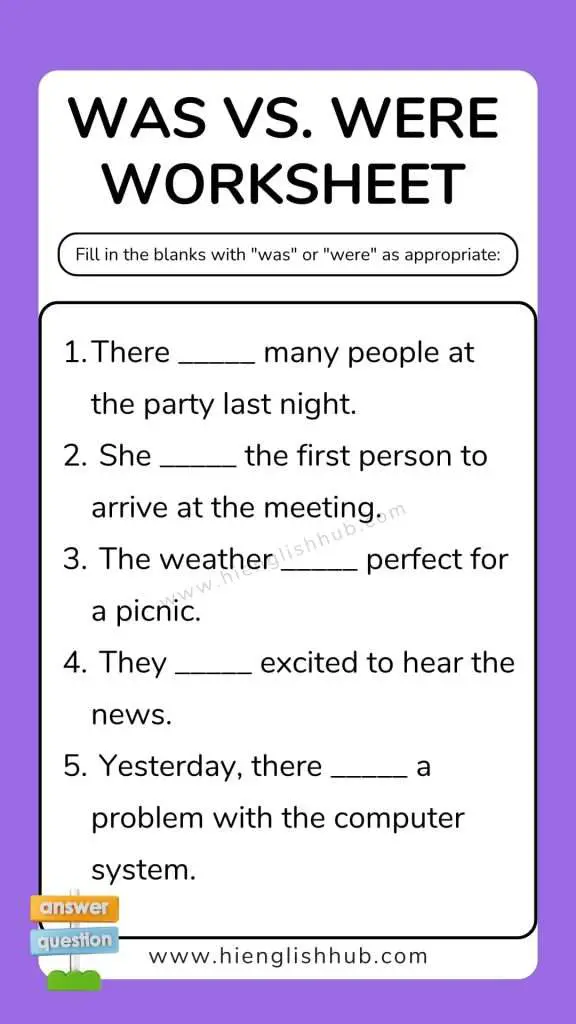Was vs. were worksheet