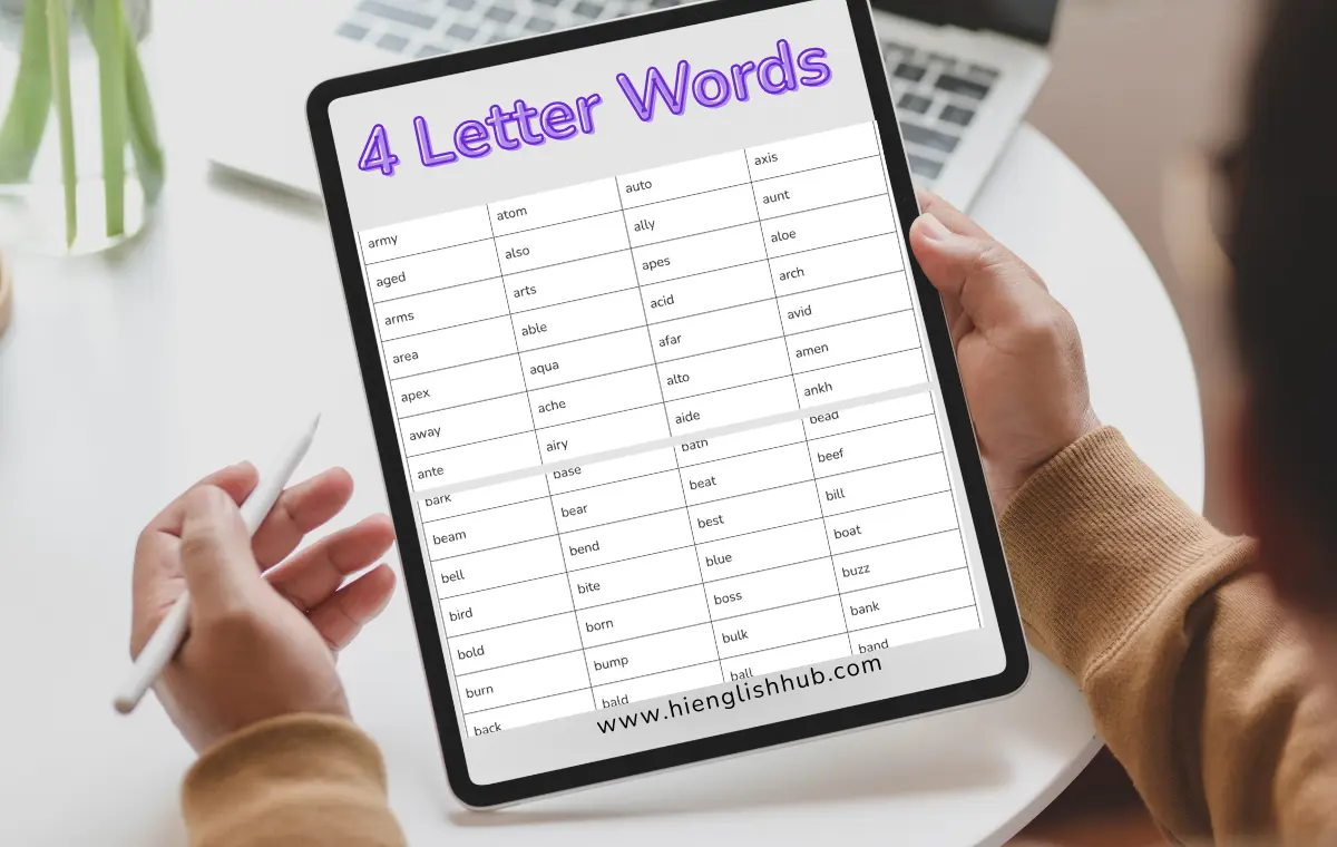 4 letter words in English A to Z